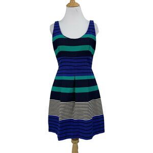 Ann Taylor Loft Stripe Dress Size 4 Sleeveless A Lined Back Zip Cotton Stretch